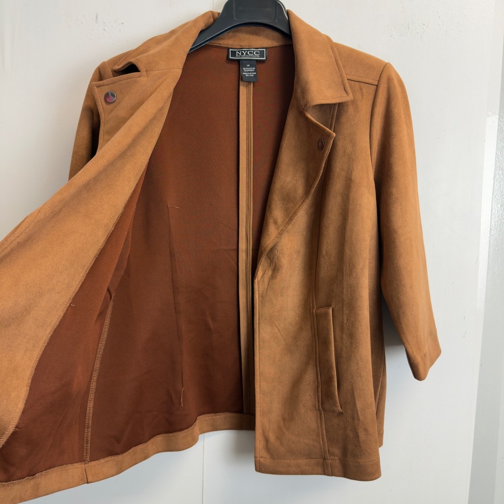 NYCC New York Clothing Co Faux Suede Open Front Jacket Camel Brown Womens 1X - Picture 6 of 7